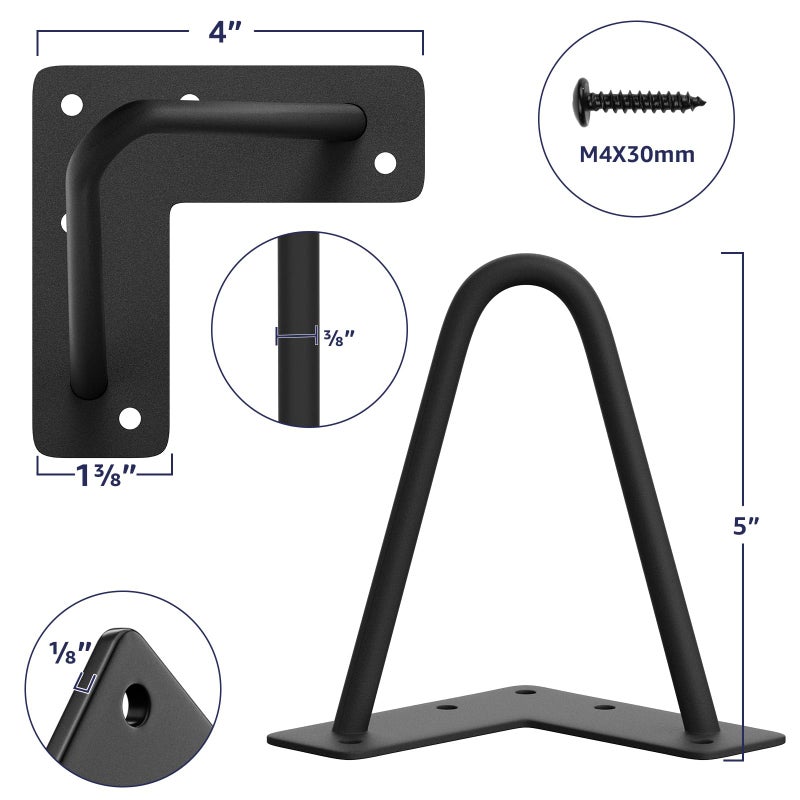 SMARTSTANDARD 5 Inch Heavy Duty Hairpin Furniture Legs, Metal Home DIY Projects for TV Stand, Sofa, Dresser with Rubber Floor Protectors Black 4PCS - Image 2